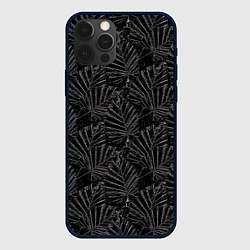 Чехол для iPhone 12 Pro Белые контуры тропических листьев на черном, цвет: 3D-черный