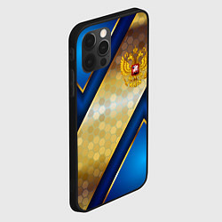 Чехол для iPhone 12 Pro Золотой герб России на синем объемном фоне, цвет: 3D-черный — фото 2