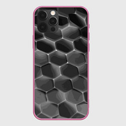 Чехол для iPhone 12 Pro Черные камни, цвет: 3D-малиновый