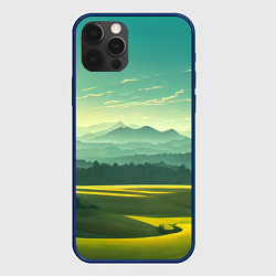 Чехол для iPhone 12 Pro Зелёная долина, пейзаж, цвет: 3D-тёмно-синий