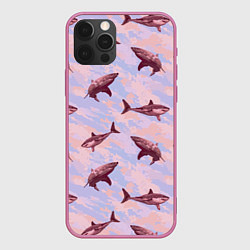 Чехол для iPhone 12 Pro Акулы на фоне неба, цвет: 3D-малиновый