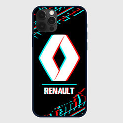 Чехол для iPhone 12 Pro Значок Renault в стиле glitch на темном фоне, цвет: 3D-черный