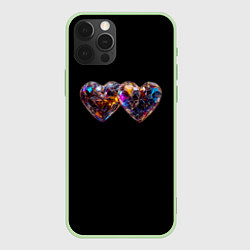 Чехол для iPhone 12 Pro Два разноцветных сердечка, цвет: 3D-салатовый