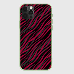 Чехол для iPhone 12 Pro Модный полосатый красно- черный узор Зебра, цвет: 3D-салатовый