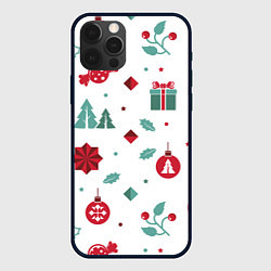 Чехол для iPhone 12 Pro Новый год подарки, конфеты, ёлочные шары, цвет: 3D-черный