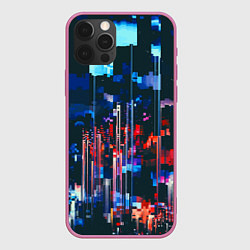 Чехол для iPhone 12 Pro Огни большого города - Глитч, цвет: 3D-малиновый