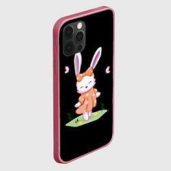 Чехол для iPhone 12 Pro Крольчонок С Бантиком На Чёрном Фоне, цвет: 3D-малиновый — фото 2