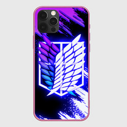 Чехол для iPhone 12 Pro Attack on Titan - logo neon, цвет: 3D-малиновый