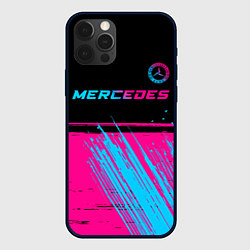 Чехол для iPhone 12 Pro Mercedes - neon gradient: символ сверху, цвет: 3D-черный