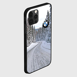 Чехол для iPhone 12 Pro BMW - зимняя дорога через лес, цвет: 3D-черный — фото 2