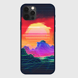Чехол для iPhone 12 Pro Синтвейв неоновые горы на закате, цвет: 3D-черный