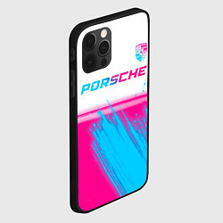 Чехол для iPhone 12 Pro Porsche neon gradient style: символ сверху, цвет: 3D-черный — фото 2