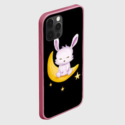 Чехол для iPhone 12 Pro Крольчонок сидит на месяце на чёрном фоне, цвет: 3D-малиновый — фото 2
