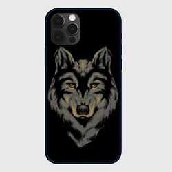 Чехол для iPhone 12 Pro Голова серого волка, цвет: 3D-черный