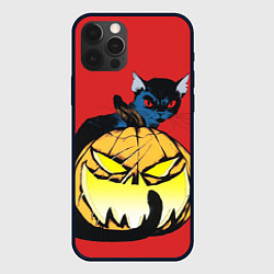 Чехол для iPhone 12 Pro Halloween - тыква и кот, цвет: 3D-черный