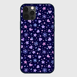 Чехол для iPhone 12 Pro Новогодние сердечки, цвет: 3D-черный