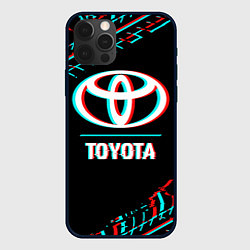 Чехол для iPhone 12 Pro Значок Toyota в стиле glitch на темном фоне, цвет: 3D-черный