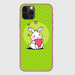 Чехол для iPhone 12 Pro Милый зайка на зеленом фоне, цвет: 3D-малиновый