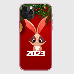 Чехол для iPhone 12 Pro Кролик 2023, цвет: 3D-малиновый