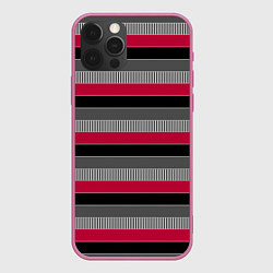 Чехол для iPhone 12 Pro Красно-черный полосатый современный узор, цвет: 3D-малиновый