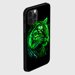 Чехол для iPhone 12 Pro Нейросеть: неоновый зелёный тигр, цвет: 3D-черный — фото 2