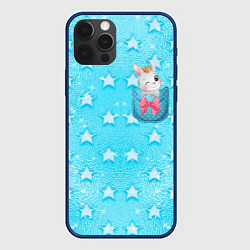 Чехол для iPhone 12 Pro Зайчик в кармане, цвет: 3D-тёмно-синий