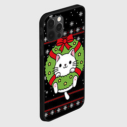 Чехол для iPhone 12 Pro Рождественский венок с котиком, цвет: 3D-черный — фото 2