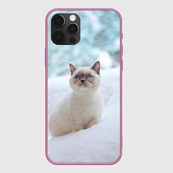 Чехол для iPhone 12 Pro Милая кошечка встречает свой Новый Год, цвет: 3D-малиновый