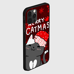 Чехол для iPhone 12 Pro Новогодние снежинк и котик в шапочке, цвет: 3D-черный — фото 2