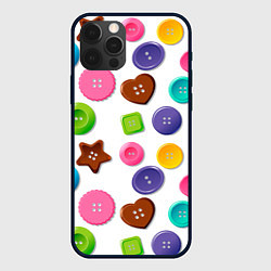 Чехол для iPhone 12 Pro Разноцветные пуговицы - паттерн, цвет: 3D-черный
