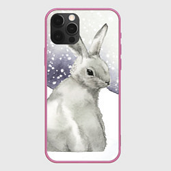 Чехол для iPhone 12 Pro Милый кролик на снегу, цвет: 3D-малиновый