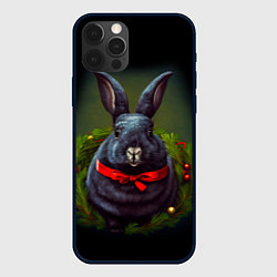 Чехол для iPhone 12 Pro Черный водяной кролик с ленточкой, цвет: 3D-черный
