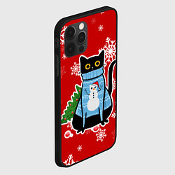 Чехол для iPhone 12 Pro Котик в свитере с ёлочкой, цвет: 3D-черный — фото 2