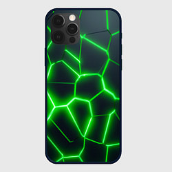 Чехол для iPhone 12 Pro Зелёные неоновые плиты, цвет: 3D-черный