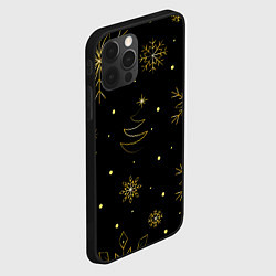 Чехол для iPhone 12 Pro Золотые снежинки на темном фоне, цвет: 3D-черный — фото 2
