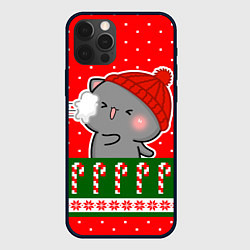 Чехол для iPhone 12 Pro Серый котик - играет в снежки, цвет: 3D-черный