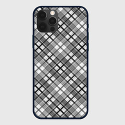 Чехол для iPhone 12 Pro Черно белый узор в косую клетку, цвет: 3D-черный