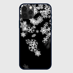 Чехол для iPhone 12 Pro Белые снежинки, цвет: 3D-черный