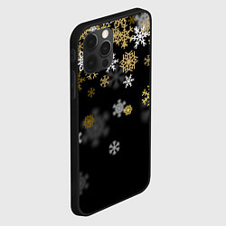 Чехол для iPhone 12 Pro Золотые и белые снежинки, цвет: 3D-черный — фото 2