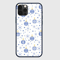 Чехол для iPhone 12 Pro Голубые новогодние шарики со снежинками, цвет: 3D-черный