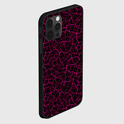 Чехол для iPhone 12 Pro Абстрактные розовые узоры в виде трещин на чёрном, цвет: 3D-черный — фото 2