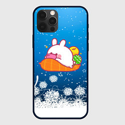 Чехол для iPhone 12 Pro Зайчонок с телефоном, цвет: 3D-черный