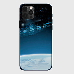 Чехол для iPhone 12 Pro Космический корабль в космосе над планетой, цвет: 3D-черный