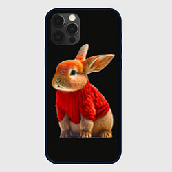 Чехол для iPhone 12 Pro Кролик в свитере, цвет: 3D-черный