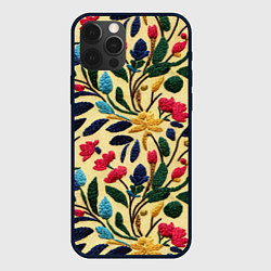 Чехол для iPhone 12 Pro Эффект вышивки цветочная поляна, цвет: 3D-черный