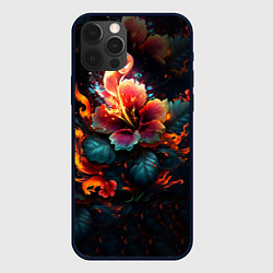 Чехол для iPhone 12 Pro Огненный цветок на темном фоне, цвет: 3D-черный
