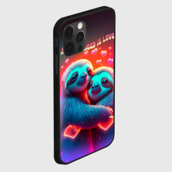 Чехол для iPhone 12 Pro Влюбленные ленивцы - всё что тебе нужно - это любо, цвет: 3D-черный — фото 2