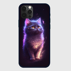 Чехол для iPhone 12 Pro Неоновый котик и луна, цвет: 3D-черный