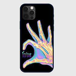 Чехол для iPhone 12 Pro Сердечко правой рукой - неоновый рентген, цвет: 3D-черный