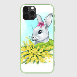 Чехол для iPhone 12 Pro Весенний кролик с букетом цветов, цвет: 3D-салатовый